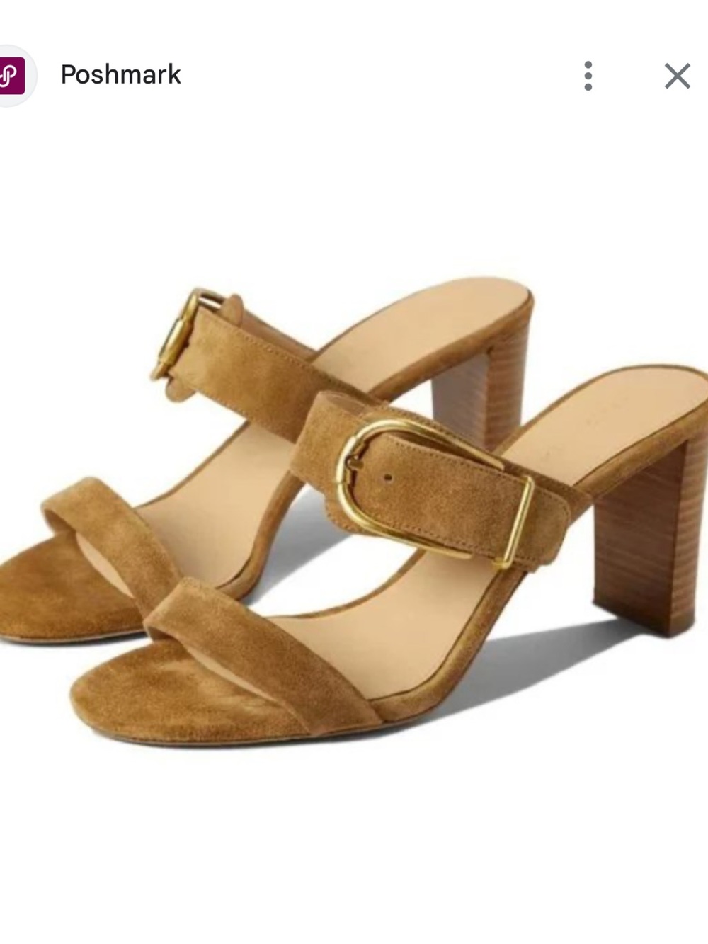 Veronica Beard Griddley Brown Suede Block Heel Buckle Mules Sandals Size 7.5